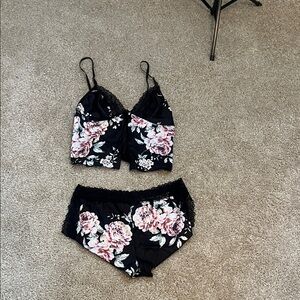 Floral Lace Trim Sleepwear Set